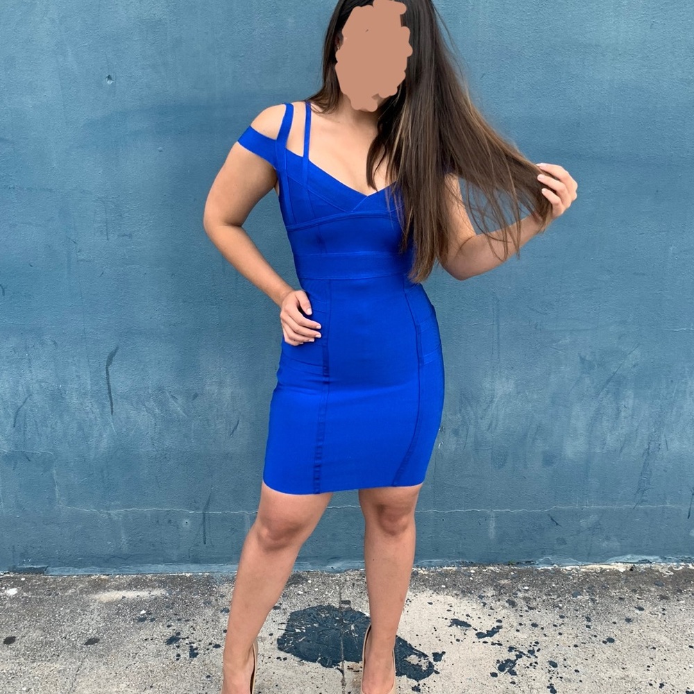 SOPHIA BANDAGE DRESS BLUE